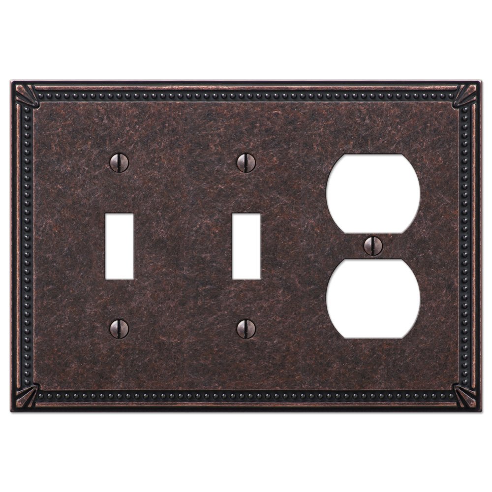 Double Toggle Single Duplex Combo Wallplate in Tumbled Aged Bronze