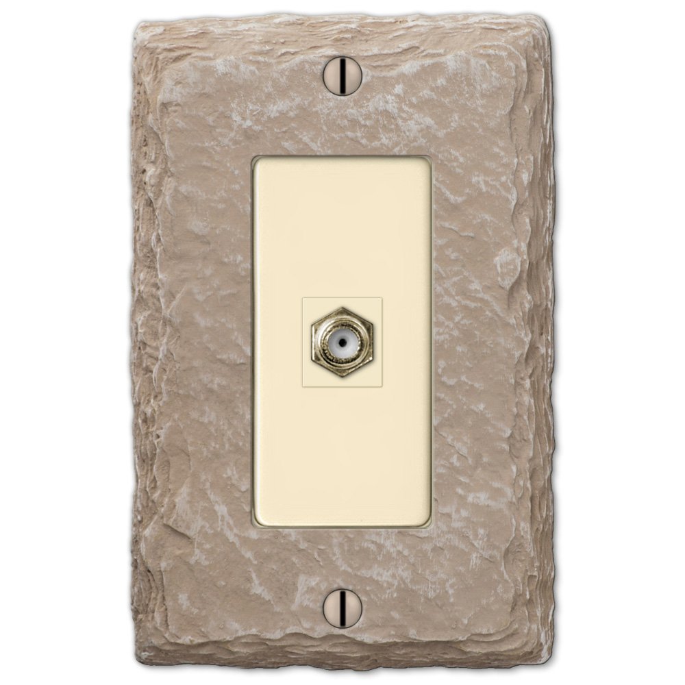 Resin Single Cable Wallplate in Faux Slate Almond