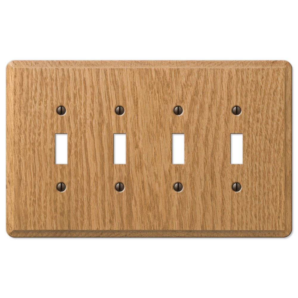 Wood Quadruple Toggle Wallplate in Light Oak