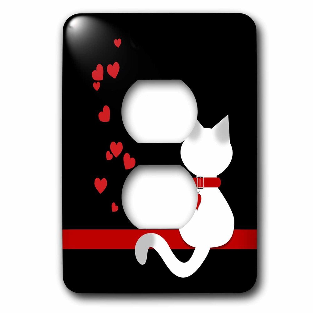 Single Duplex Switch Plate With Pet Lovers Red Hearts Siamese Kitty Cat