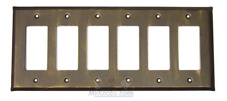 Plain Switchplate Six Gang Rocker/GFI Switchplate in Black with Maple Wash