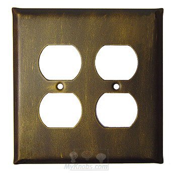 Plain Switchplate Double Duplex Outlet Switchplate in Pewter with Verde Wash