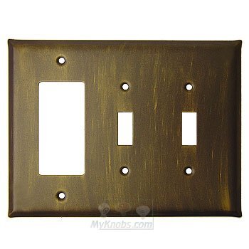 Plain Switchplate Combo Rocker/GFI DoubleToggle Switchplate in Pewter with Cherry Wash