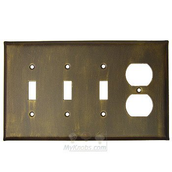 Plain Switchplate Combo Duplex Outlet Triple Toggle Switchplate in Pewter with Verde Wash