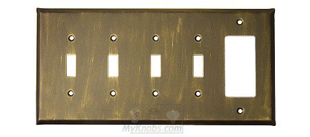 Plain Switchplate Combo Rocker/GFI Quadruple Toggle Switchplate in Pewter with Cherry Wash