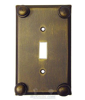 Button Switchplate Single Toggle Switchplate in Pewter with Maple Wash