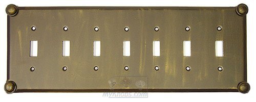 Button Switchplate Seven Gang Toggle Switchplate in Pewter with Verde Wash