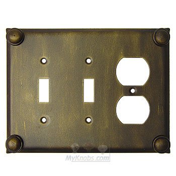 Button Switchplate Combo Duplex Outlet Double Toggle Switchplate in Pewter with Cherry Wash