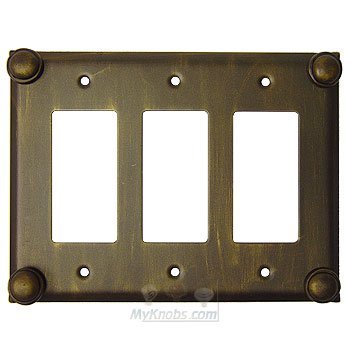 Button Switchplate Triple Rocker/GFI Switchplate in Bronze Rubbed