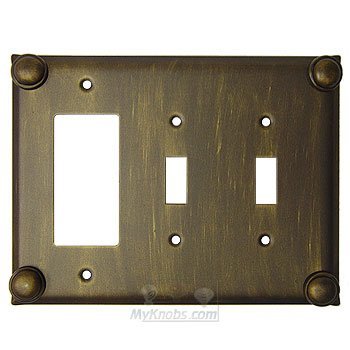 Button Switchplate Combo Rocker/GFI Double Toggle Switchplate in Pewter with Terra Cotta Wash