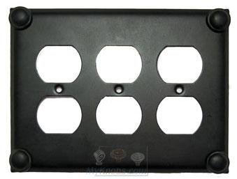Button Switchplate Triple Duplex Outlet Switchplate in Rust with Black Wash
