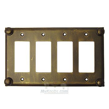 Button Switchplate Quadruple Rocker/GFI Switchplate in Black with Verde Wash