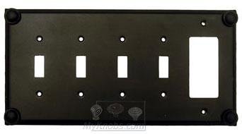 Button Switchplate Combo Rocker/GFI Quadruple Toggle Switchplate in Pewter with Verde Wash