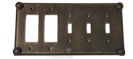 Button Switchplate Combo Double Rocker/GFI Triple Toggle Switchplate in Pewter with White Wash