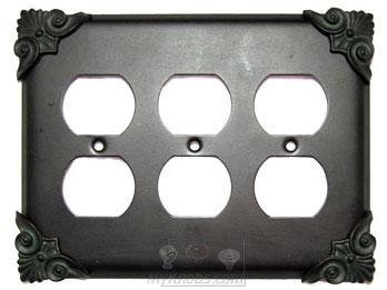 Corinthia Switchplate Triple Duplex Outlet Switchplate in Black with Verde Wash