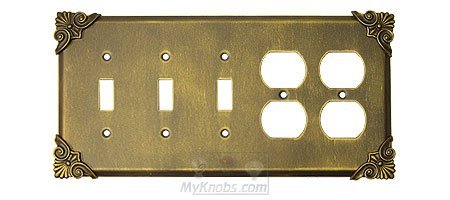 Corinthia Switchplate Combo Double Duplex Outlet Triple Toggle Switchplate in Bronze with Copper Wash
