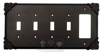 Corinthia Switchplate Combo Rocker/GFI Quadruple Toggle Switchplate in Black with Chocolate Wash