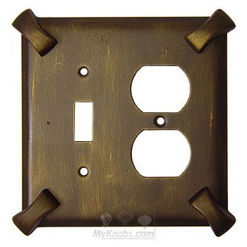 Hammerhein Switchplate Combo Single Toggle Duplex Outlet Switchplate in Pewter with White Wash