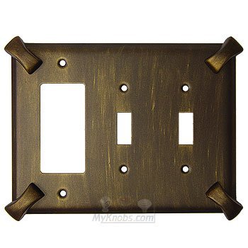 Hammerhein Switchplate Combo Rocker/GFI Double Toggle Switchplate in Pewter with White Wash