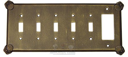 Oceanus Switchplate Combo Rocker/GFI Five Gang Toggle Switchplate in Pewter with Cherry Wash