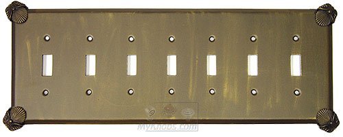 Oceanus Switchplate Seven Gang Toggle Switchplate in Pewter with Maple Wash