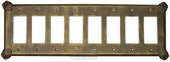 Oceanus Switchplate Eight Gang Rocker/GFI Switchplate in Antique Gold