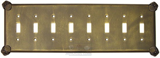 Oceanus Switchplate Eight Gang Toggle Switchplate in Bronze with Copper Wash