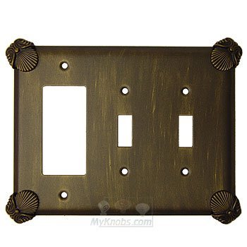 Oceanus Switchplate Combo Rocker/GFI Double Toggle Switchplate in Pewter with Cherry Wash