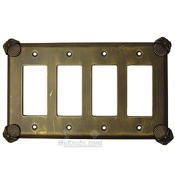 Oceanus Switchplate Quadruple Rocker/GFI Switchplate in Pewter with Cherry Wash