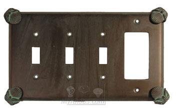 Oceanus Switchplate Combo Rocker/GFI Triple Toggle Switchplate in Black with Terra Cotta Wash