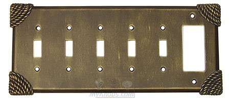 Roguery Switchplate Combo Rocker/GFI Five Gang Toggle Switchplate in Pewter with Cherry Wash