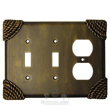 Roguery Switchplate Combo Duplex Outlet Double Toggle Switchplate in Bronze with Verde Wash