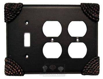 Roguery Switchplate Combo Double Duplex Outlet Single Toggle Switchplate in Black with Chocolate Wash