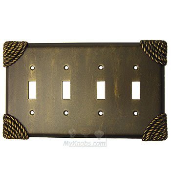 Roguery Switchplate Quadruple Toggle Switchplate in Pewter with Verde Wash
