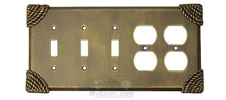 Roguery Switchplate Combo Double Duplex Outlet Triple Toggle Switchplate in Black with Maple Wash