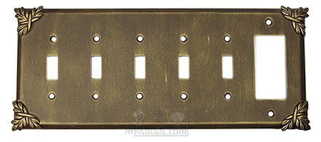 Sonnet Switchplate Combo Rocker/GFI Five Gang Toggle Switchplate in Pewter with Copper Wash