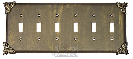 Sonnet Switchplate Six Gang Toggle Switchplate in Black with Cherry Wash