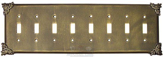 Sonnet Switchplate Eight Gang Toggle Switchplate in Black with Verde Wash