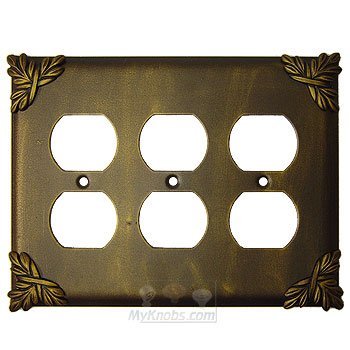 Sonnet Switchplate Triple Duplex Outlet Switchplate in Black with Cherry Wash