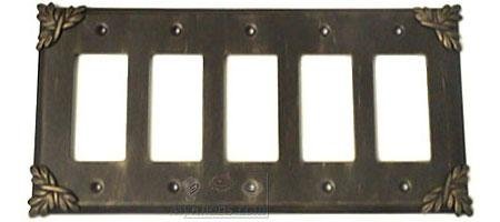 Sonnet Switchplate Five Gang Rocker/GFI Switchplate in Pewter with White Wash