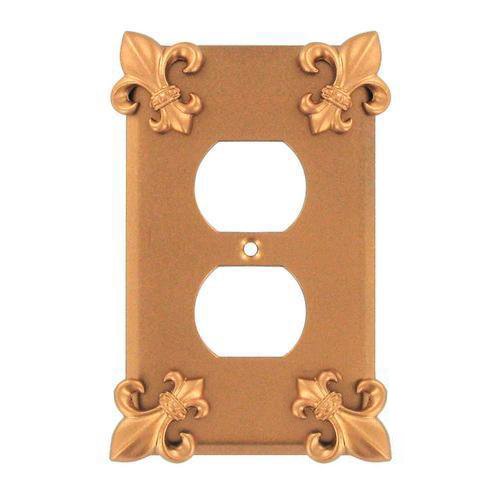 Fleur De Lis Single Duplex Outlet Switchplate in Pewter with Terra Cotta Wash