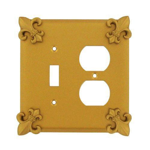 Fleur De Lis Combo Toggle/Duplex Outlet Switchplate in Rust with Copper Wash