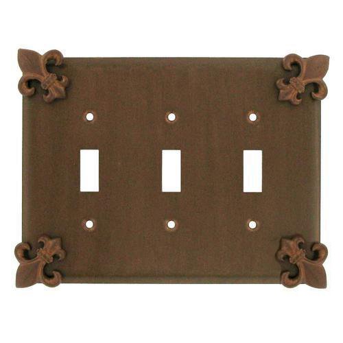 Fleur De Lis Triple Toggle Switchplate in Black with Cherry Wash