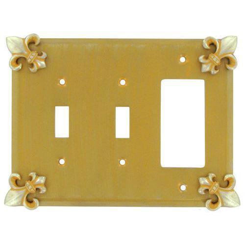Fleur De Lis 2 Toggle/1 Rocker Switchplate in Antique Gold