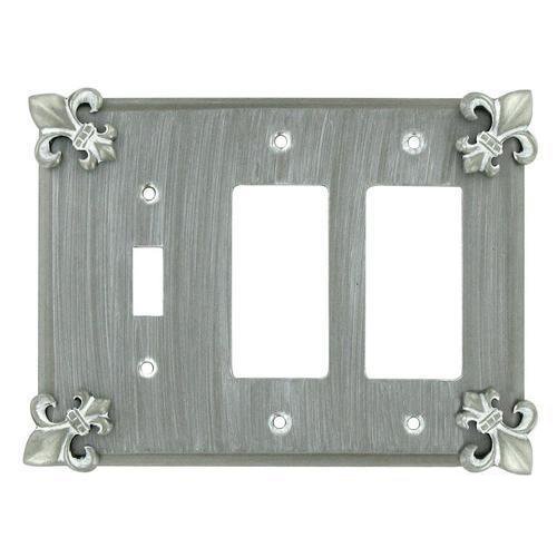 Fleur De Lis 1 Toggle/2 Rocker Switchplate in Pewter with White Wash