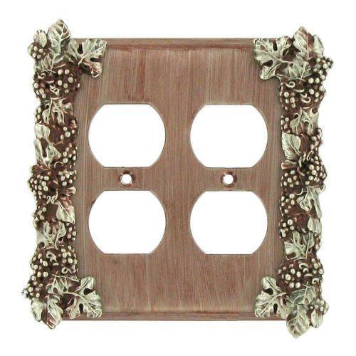 Grapes Double Duplex Outlet Switchplate in Pewter with Verde Wash
