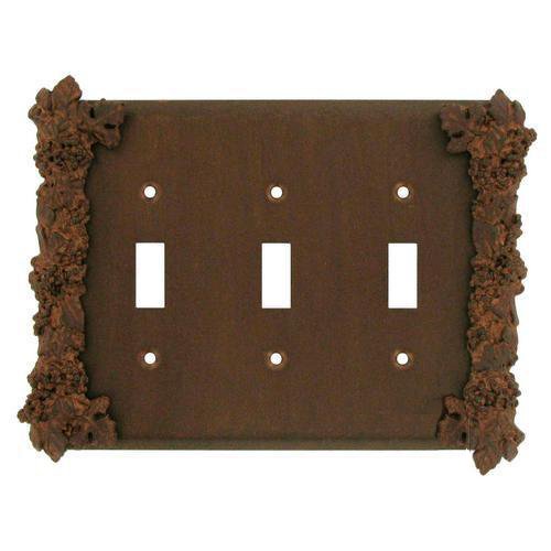 Grapes Triple Toggle Switchplate in Black with Chocolate Wash