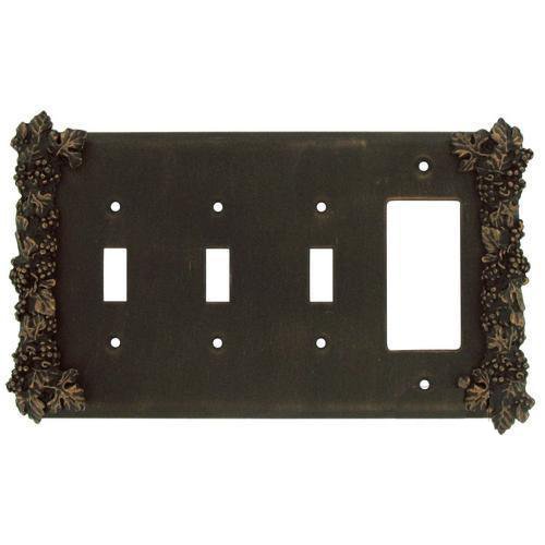 Grapes 3 Toggle/1 Rocker Switchplate in Pewter with White Wash