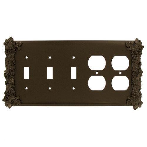 Grapes 3 Toggle/2 Duplex Outleet Switchplate in Black with Bronze Wash