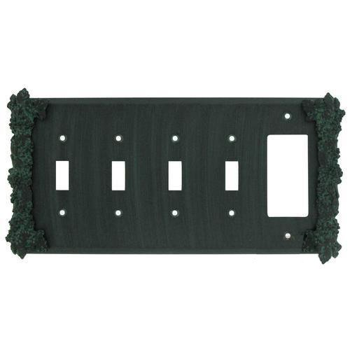Grapes 4 Toggle/1 Rocker Switchplate in Black with Verde Wash